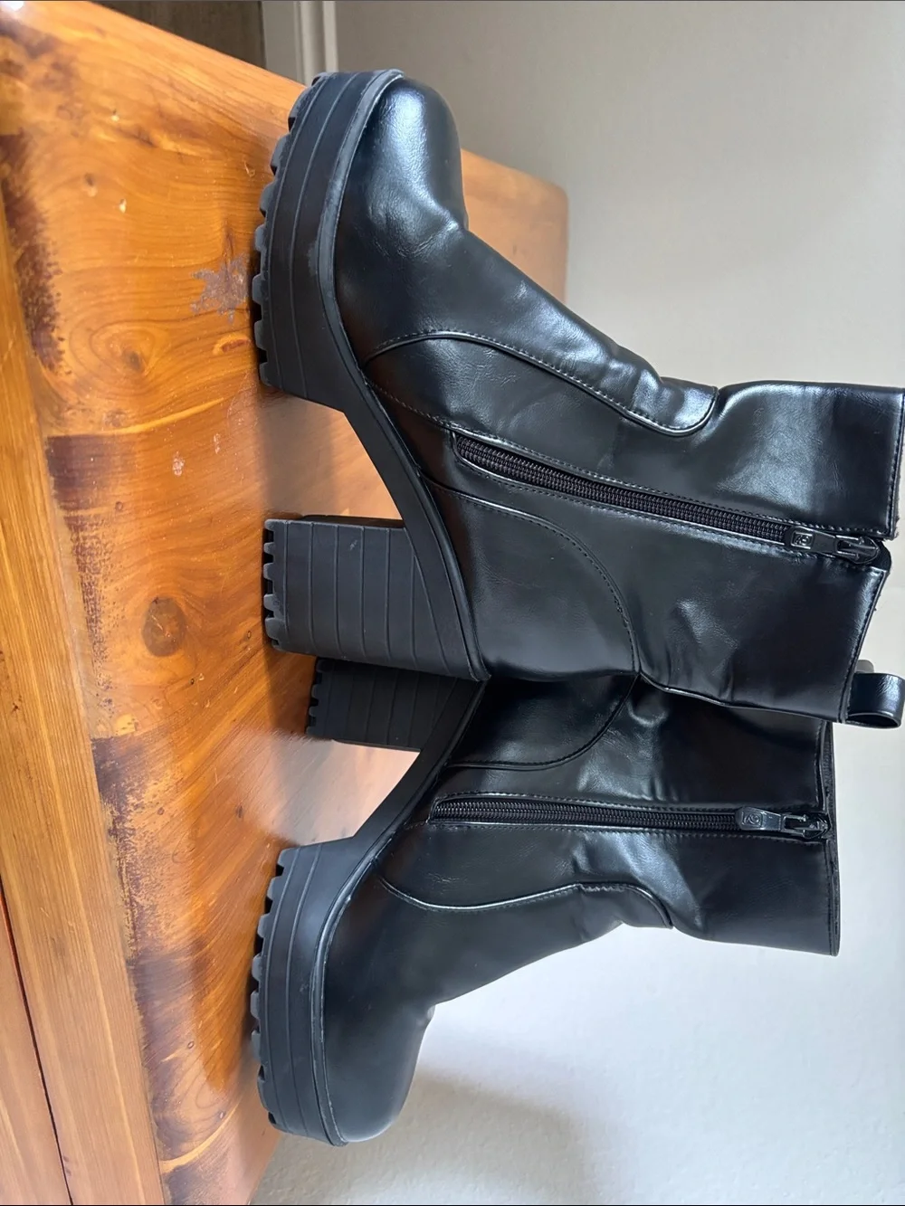 Platform Ankle Boots with Chunky Sole - Black